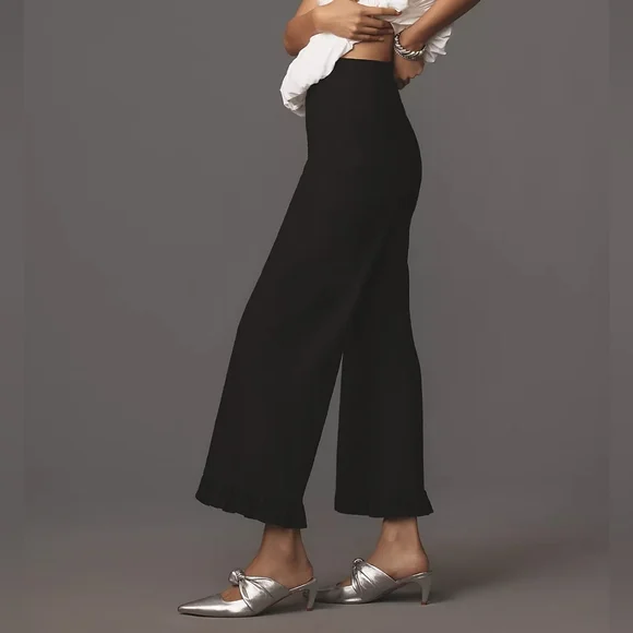 Antropologie Maeve The Colette Magic Fabric Ruffle Hem Crop Wide-Leg Pants Sz 25